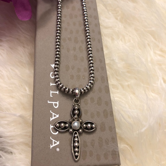 Silpada Pearl Cross Pendant on popcorn chain N1106 S0971 - Picture 9 of 11